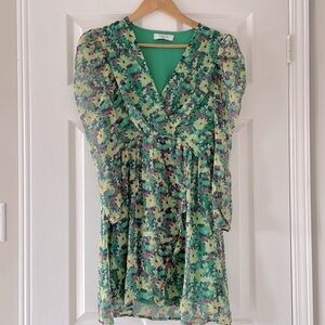 Axara Paris Floral Sheer Sleeve Mini Dress Size Small